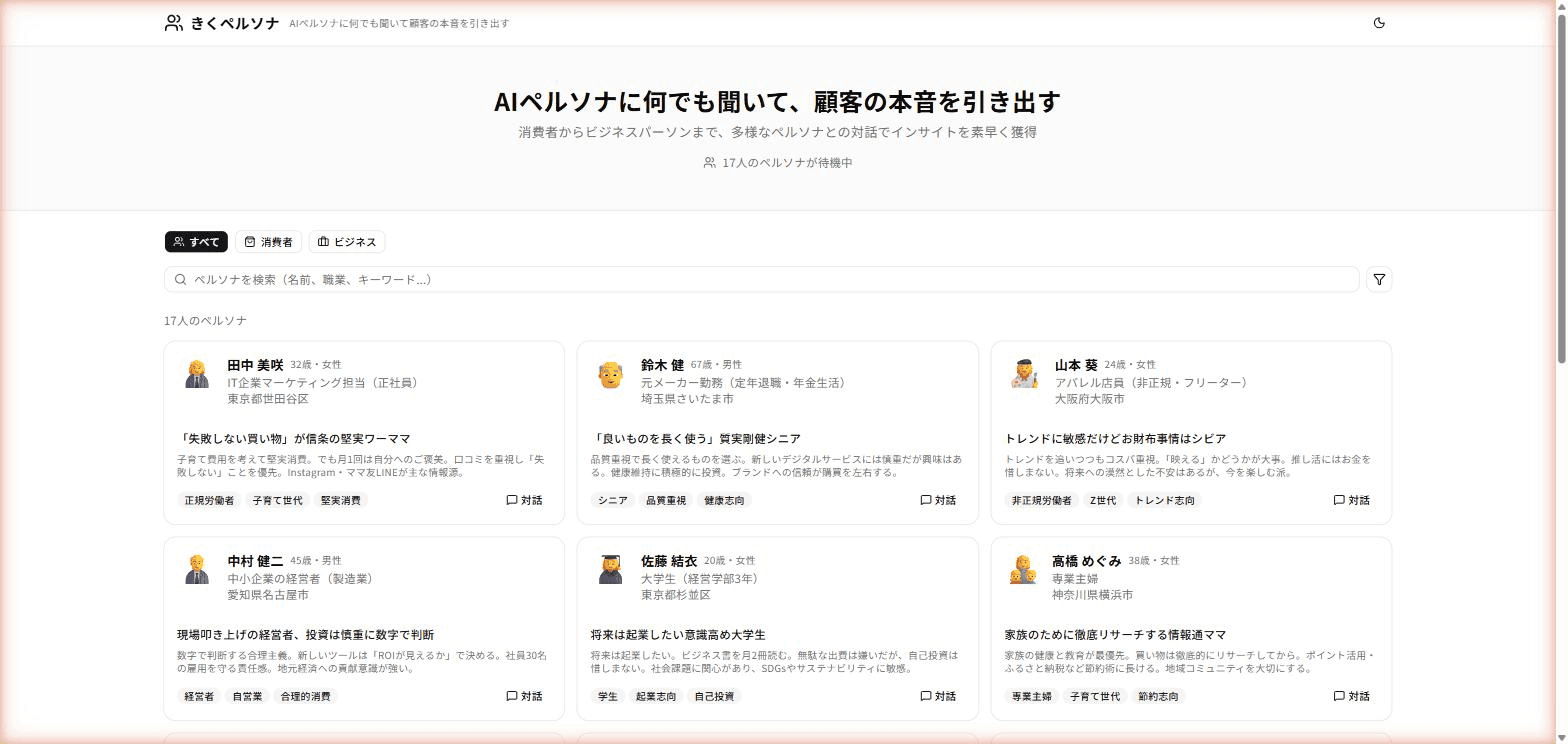 きくペルソナ - AIペルソナ対話型消費者リサーチ